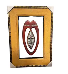 Tablou din lemn sculptat model masca africana ovala, 48cm x 34cm