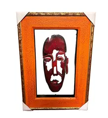 Tablou din lemn sculptat model masca africana tribala, 48cm x 34cm