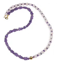 Colier Ametist si Cuart roz patratele 5mm, Ametist sfere 4mm si Hematit auriu