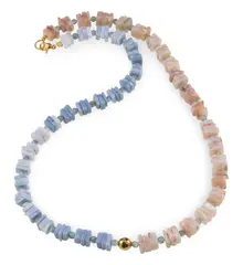 Colier Opal albastru si Rodocrozit patratele 7mm, Acvamarin sfere 3mm si Hematit auriu