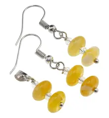 Set cercei si pandantiv Agat galben rondele 8mm si Zirconiu sfere fatetate 3mm