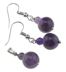 Set cercei si pandantiv Ametist sfere, 4-10mm