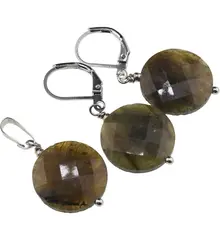 Set cercei si pandantiv Labradorit banuti fatetati, 16mm