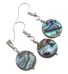 Set cercei si pandantiv Scoica abalone banut, 14mm