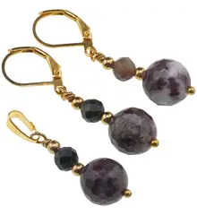 Set cercei si pandantiv Turmalina multicolora sfere fatetate cu bumb auriu, 5-10mm