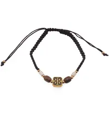 Bratara reglabila pe snur maro, cruce aurie si lemn