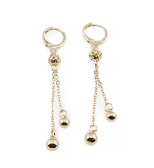 Cercei din cupru placat cu aur galben 18k, model cu doua lanturi si sfere