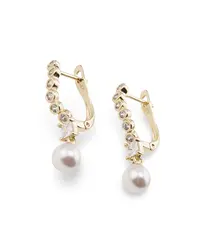 Cercei din cupru placat cu aur galben 18k, model ondulat cu Zirconiu alb si Perla