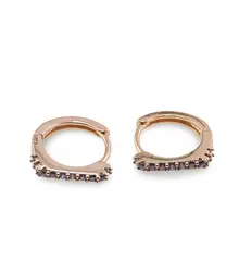 Cercei din cupru placat cu aur rose 18k, model incrustat cu zirconii mov
