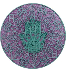 Decoratiune rotunda layered mandala cu palma Hamsa, multicolor - 24cm