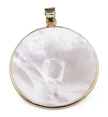 Pandantiv rotund din Sidef alb cu montura aurie - 31,5mm