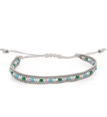 Bratara snur alb cu nod culisant si sticla verde, albastru, roz