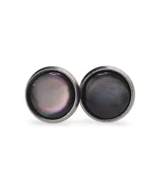 Cercei cu surub Sidef gri si montura argintie, 12mm