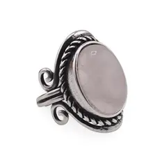 Inel reglabil Cuart roz cu montura argintie, 27mm