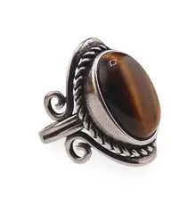 Inel reglabil Ochi de tigru cu montura argintie, 27mm