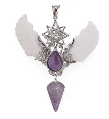 Pandantiv angelic cu Merkaba, Pendul din Ametist si Aripi Sidef, 10cm