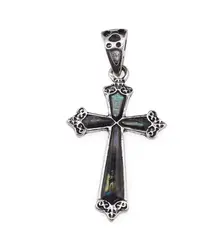 Pandantiv cruce din Scoica Abalone si montura argintie, 45mm