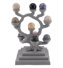 Decoratiune arbore cu zece sfere din cristal natural - gri