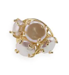 Inel reglabil cu patru perle de cultura, auriu