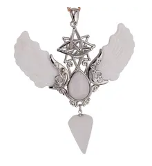 Pandantiv angelic cu Merkaba, Pendul din Cristal de stanca si Aripi Sidef, 10cm