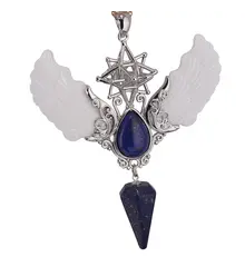 Pandantiv angelic cu Merkaba, Pendul din Lapis lazuli si Aripi Sidef, 10cm
