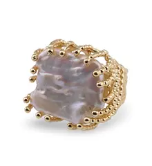 Inel reglabil cu perla de cultura patrata, auriu