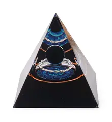 Piramida orgon cu floarea vietii, inel argintiu si sfera din Obsidian, 5cm