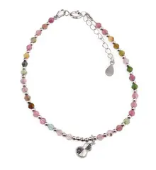 Bratara Turmalina multicolora sfere fatetate 3mm cu charm Wu Lou si argint 925