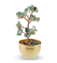 Copac cu cristale naturale de Aventurin in bol metalic cu simboluri feng shui - 17cm