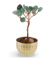 Copac cu cristale naturale de Aventurin in bol metalic cu simboluri feng shui - 9cm