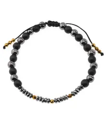 Bratara pentru barbati onix mat, Hematit si Hematit auriu 4-6mm cu nod reglabil