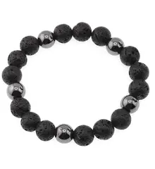 Bratara pentru barbati Roca vulcanica si Hematit sfere 10mm pe elastic