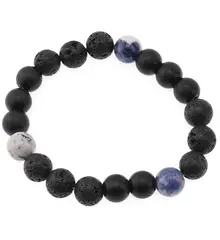 Bratara pentru barbati Sodalit, Onix mat si Roca vulcanica sfere 10mm pe elastic