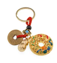 Breloc feng shui cu pesti Koi, Lotus, Wu Lou si monede chinezesti, premium - 10cm