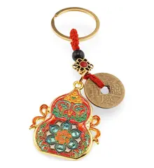 Breloc feng shui Wu Lou cu floare de lotus si sapte Buddha protectori, 11cm