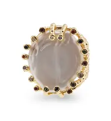 Inel reglabil cu perla de cultura, zirconiu colorat si montura aurie