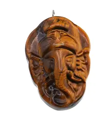 Pandantiv Ochi de tigru figurina gravata cap de Elefant / Ganesha, 40mm