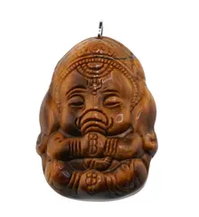 Pandantiv Ochi de tigru figurina gravata Ganesha, 42mm