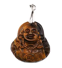 Pandantiv Ochi de tigru figurina gravata Buddha vesel, 38mm
