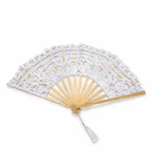 Evantai alb din dantela, accesoriu elegant pentru mirese, evenimente si tinute speciale