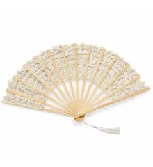 Evantai crem din dantela, accesoriu elegant cu aspect vintage pentru evenimente si tinute speciale