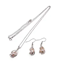 Set cercei si colier Perle de Cultura crem in montura, 20mm