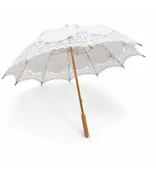 Umbrela alba din dantela brodata, accesoriu elegant pentru mirese, sedinte foto si evenimente speciale