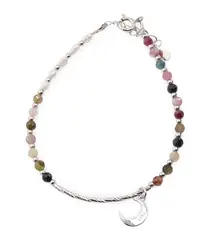 Bratara Turmalina multicolora, Perle de cultura si charm semiluna din Argint 925