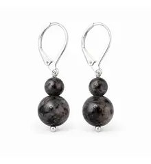 Cercei cu agatatoare din Larvikit natural cu doua sfere (10mm si 6mm)