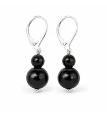 Cercei cu agatatoare din Turmalina neagra naturala cu doua sfere (10mm si 6mm)