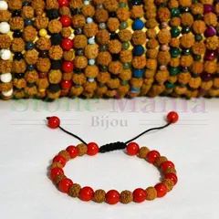 Bratara rudraksha 6mm si coral rosu 6mm