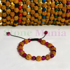 Bratara rudraksha 8mm si agat roz fatetat 6mm