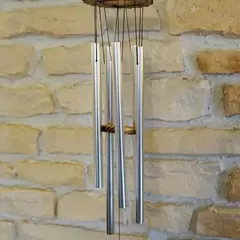 Clopotei de vant din metal cu 6 tuburi argintii lungi - 80cm