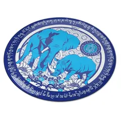 Abtibild sticker Feng Shui 3D cu Elefant si Rinocer albastri - 4,5cm